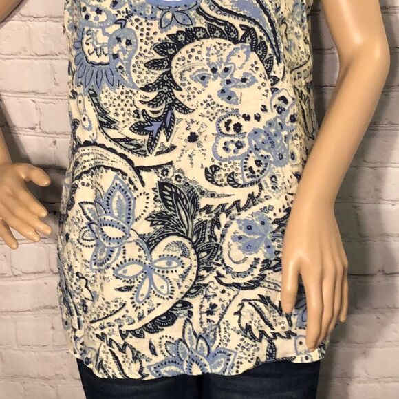 Carole Little Blue Paisley Sleeveless Top Linen L - Picture 4 of 10